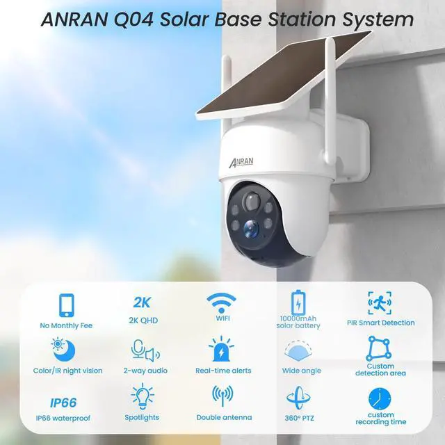Alt view image 3 of 7 - ANRAN 2K/4MP Solar Security Camera with Base Station, Spotlight, Expandable Local Storage, No Monthly Fee, 360° View Wireless Outdoor Camera, Waterproof PIR Detection, Home Surveillance System Camera