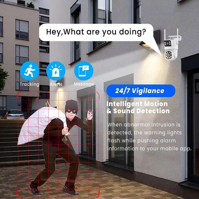 Alt view image 6 of 7 - Xorlink 4K Dual Lens Outdoor Security Camera, WiFi PTZ Outside Cameras for Home Security with Auto Tracking, Human Detection, IP66, Color Night Vision, 24/7 Record,Two-Way Audio, Dual-Screen Display