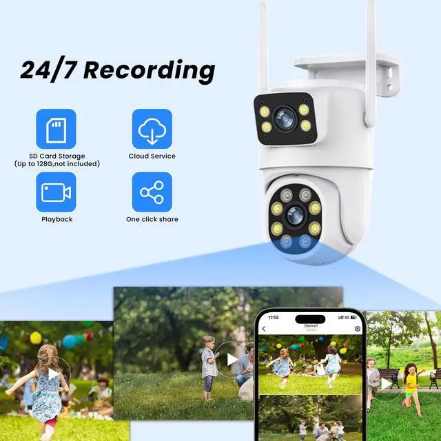 Alt view image 5 of 7 - Xorlink 4K Dual Lens Outdoor Security Camera, WiFi PTZ Outside Cameras for Home Security with Auto Tracking, Human Detection, IP66, Color Night Vision, 24/7 Record,Two-Way Audio, Dual-Screen Display