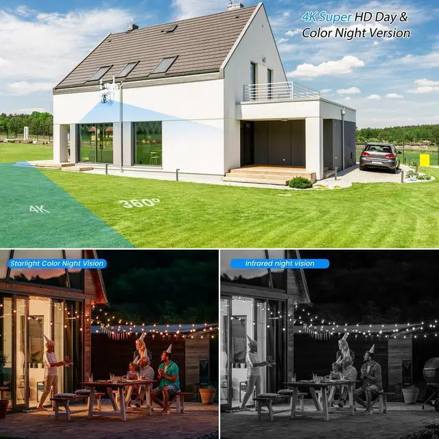 Alt view image 4 of 7 - Xorlink 4K Dual Lens Outdoor Security Camera, WiFi PTZ Outside Cameras for Home Security with Auto Tracking, Human Detection, IP66, Color Night Vision, 24/7 Record,Two-Way Audio, Dual-Screen Display