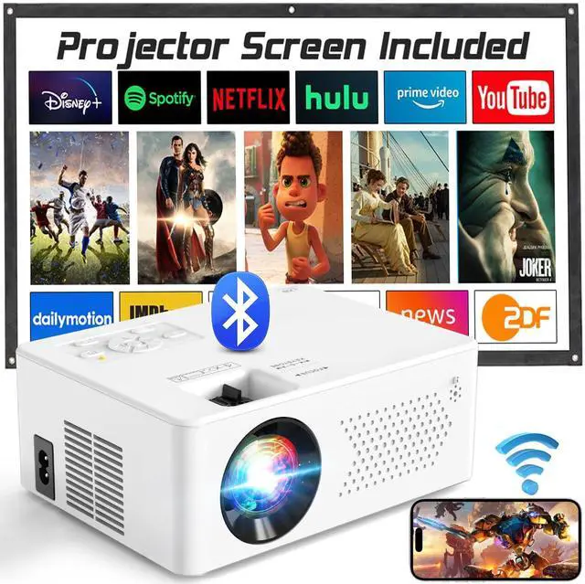 Main image of Faltopu Mini Projector with Wifi and Bluetooth, 9500LM Portable Home Theater Projector with Screen ,1080P 250"Display Supported
