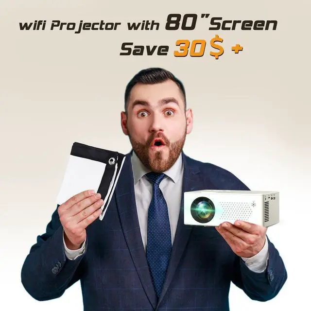 Alt view image 3 of 7 - Faltopu Mini Projector with Wifi and Bluetooth, 9500LM Portable Home Theater Projector with Screen ,1080P 250"Display Supported
