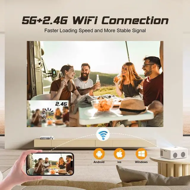 Alt view image 7 of 7 - Faltopu Mini Projector with Wifi and Bluetooth, 9500LM Portable Home Theater Projector with Screen ,1080P 250"Display Supported