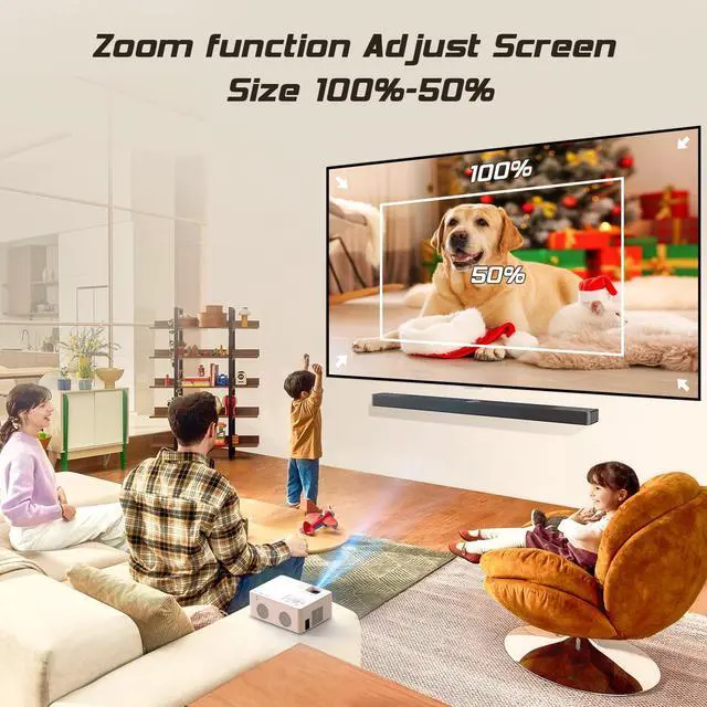 Alt view image 2 of 7 - Faltopu Mini Projector with Wifi and Bluetooth, 9500LM Portable Home Theater Projector with Screen ,1080P 250"Display Supported
