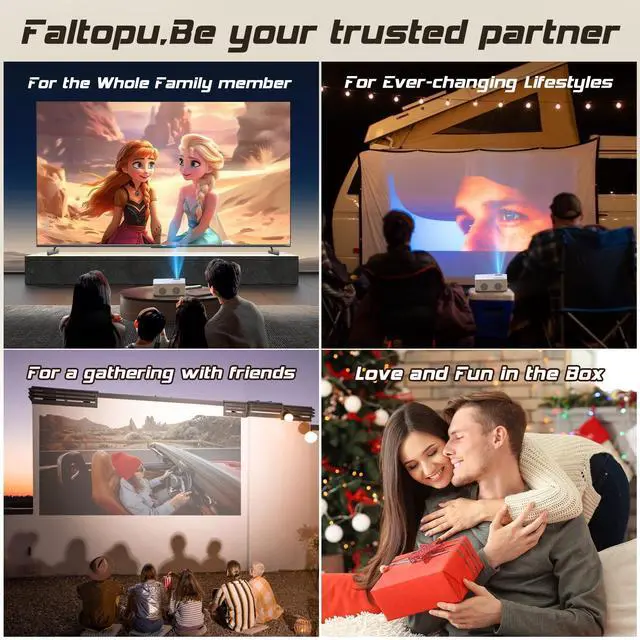 Alt view image 4 of 7 - Faltopu Mini Projector with Wifi and Bluetooth, 9500LM Portable Home Theater Projector with Screen ,1080P 250"Display Supported