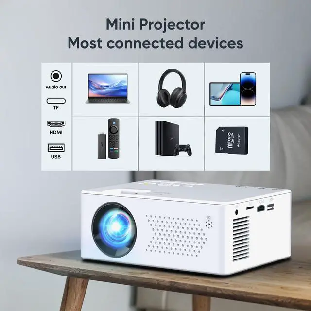 Alt view image 4 of 7 - Faltopu Mini Bluetooth Projector with Tripod, 9500LM Full HD 1080P Portable Home Theater Projector ,Support 250"Display
