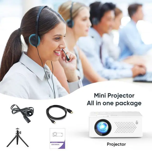 Alt view image 2 of 7 - Faltopu Mini Bluetooth Projector with Tripod, 9500LM Full HD 1080P Portable Home Theater Projector ,Support 250"Display