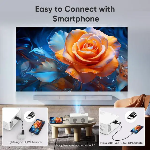 Alt view image 7 of 7 - Faltopu Mini Bluetooth Projector with Tripod, 9500LM Full HD 1080P Portable Home Theater Projector ,Support 250"Display