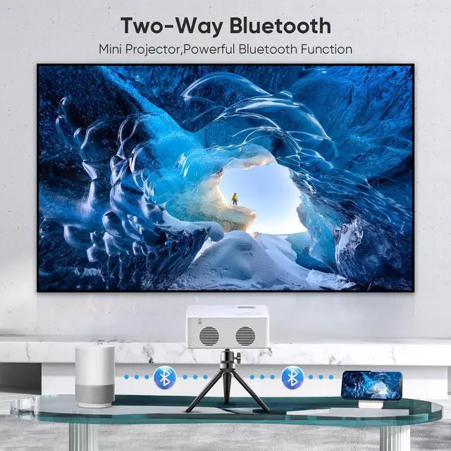 Alt view image 3 of 7 - Faltopu Mini Bluetooth Projector with Tripod, 9500LM Full HD 1080P Portable Home Theater Projector ,Support 250"Display