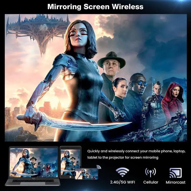 Alt view image 7 of 7 - AUOSHI 4K Support Portable Projector with Wifi and Bluetooth Mini Projector with Speaker FHD Native 1080P Projectors for Outdoor Movies Home Theater