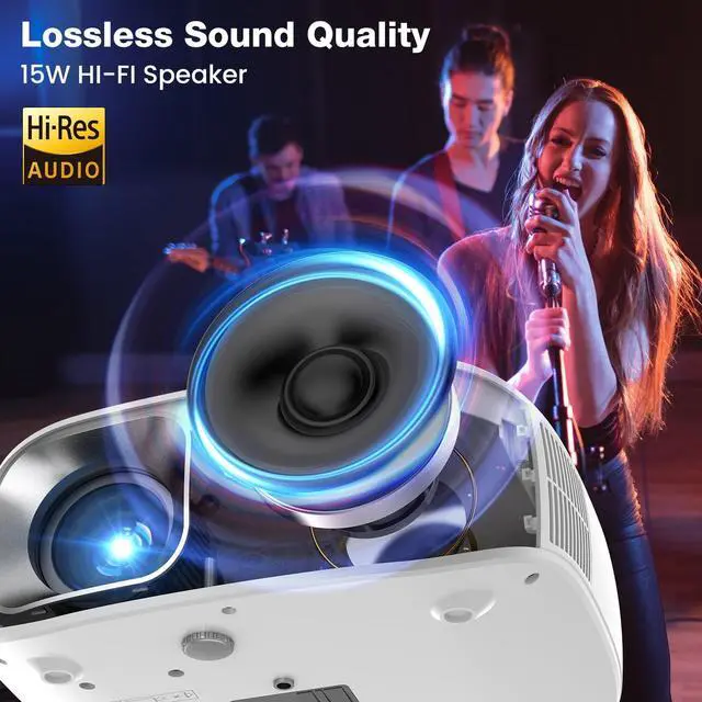 Alt view image 6 of 7 - AUOSHI 4K Support Portable Projector with Wifi and Bluetooth Mini Projector with Speaker FHD Native 1080P Projectors for Outdoor Movies Home Theater