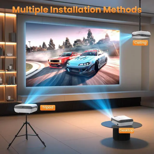 Alt view image 2 of 7 - Groview Projector with WiFi and Bluetooth, Native 1080P Support 4K, 100" Screen Included