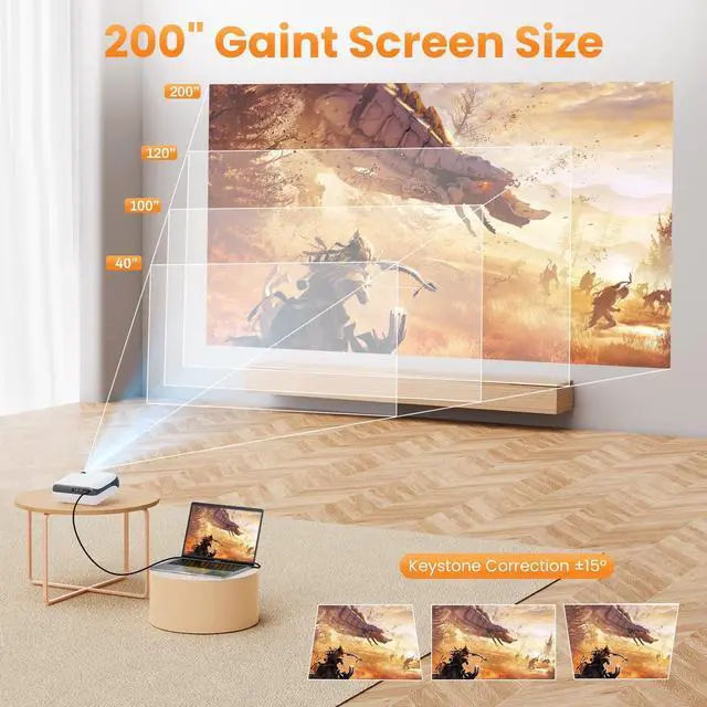 Alt view image 6 of 7 - Groview Projector with WiFi and Bluetooth, Native 1080P Support 4K, 100" Screen Included