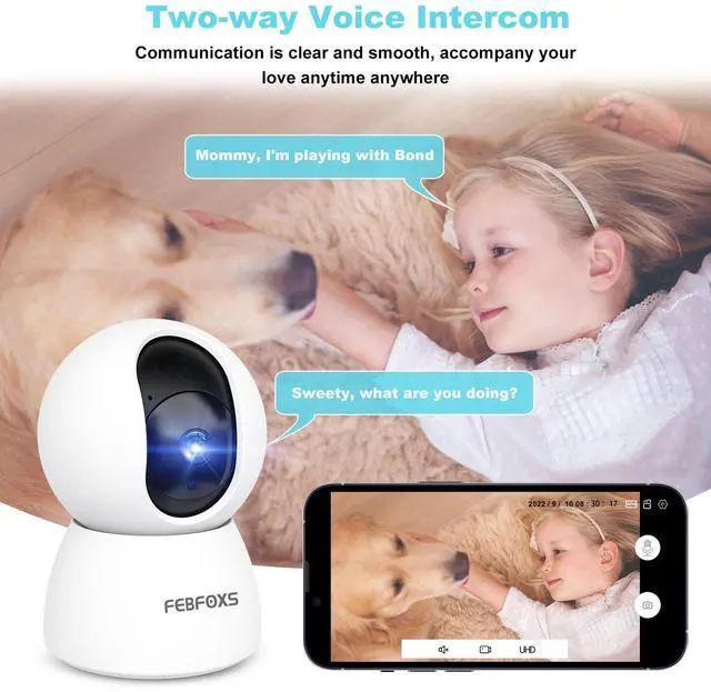 Alt view image 2 of 7 - FEBFOXS 2K Baby Monitor Indoor Security Camera for Home Security