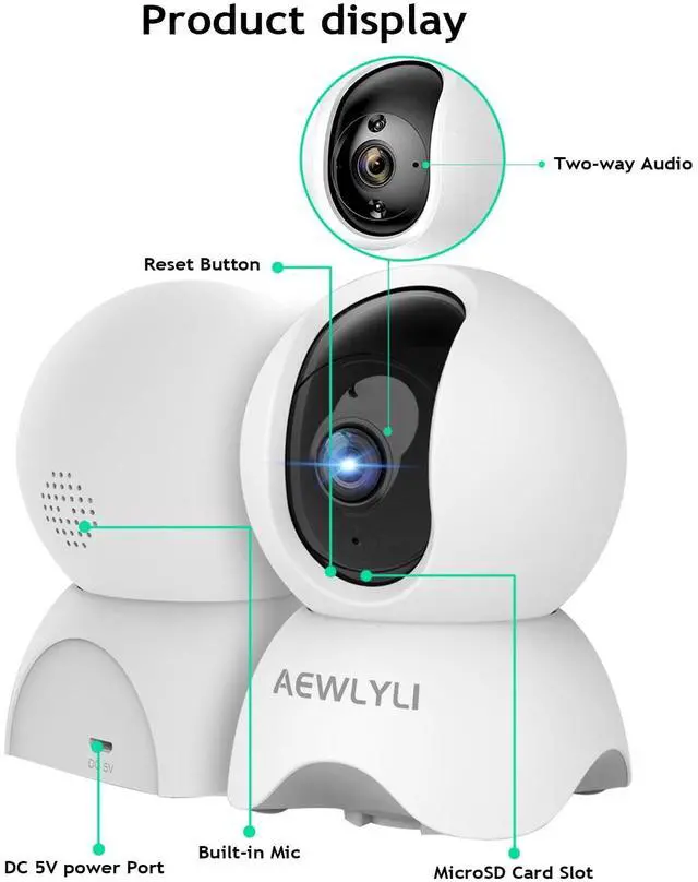 Alt view image 2 of 7 - AEWLYLI Baby Monitor Security Camera, 360° 1080P HD WiFi Camera, Night Vision for Baby, Pet Dog and Elderly