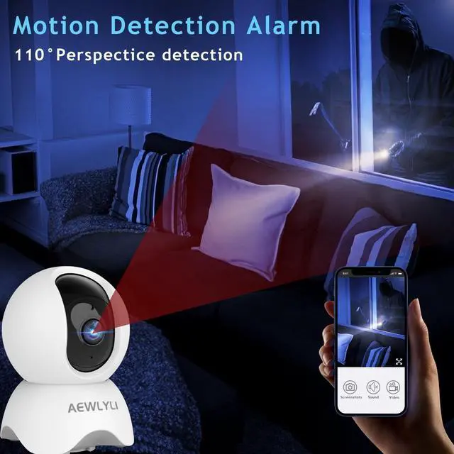 Alt view image 4 of 7 - AEWLYLI Baby Monitor Security Camera, 360° 1080P HD WiFi Camera, Night Vision for Baby, Pet Dog and Elderly
