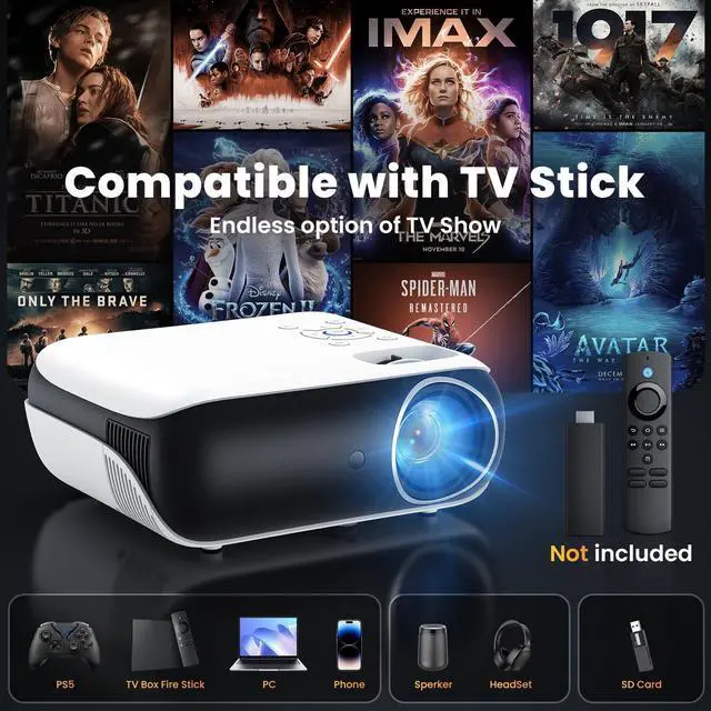 Alt view image 6 of 7 - HAPPRUN H1 1080P 4K Video Projector, Support 40" to 200'' Screen, White, 1 Count, 1 Pack