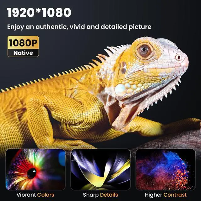 Alt view image 7 of 7 - HAPPRUN H1 1080P 4K Video Projector, Support 40" to 200'' Screen, White, 1 Count, 1 Pack