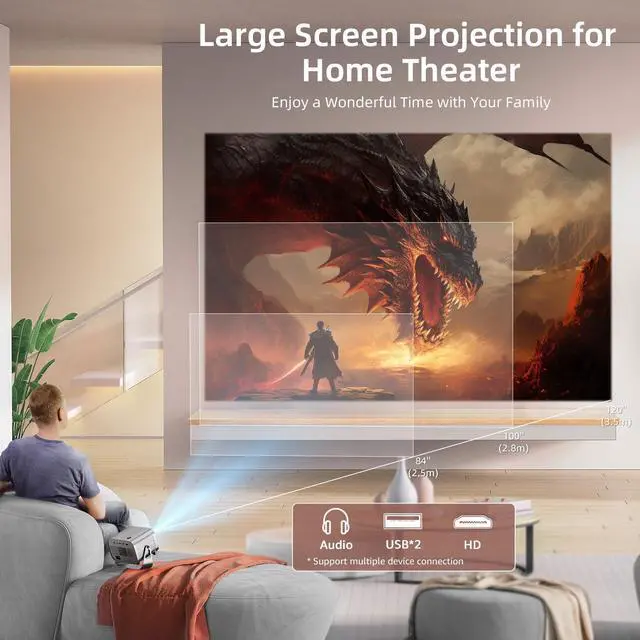 Alt view image 7 of 7 - Cattorii Smart Projector, 5G/2.4G WiFi Bluetooth Projector, 4K Support Native 1080P Projector, Auto Focus Keystone Correction & 360°Adjustable Stand, MAX 300''Display