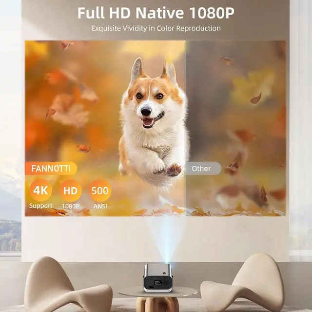 Alt view image 4 of 7 - Cattorii Smart Projector, 5G/2.4G WiFi Bluetooth Projector, 4K Support Native 1080P Projector, Auto Focus Keystone Correction & 360°Adjustable Stand, MAX 300''Display