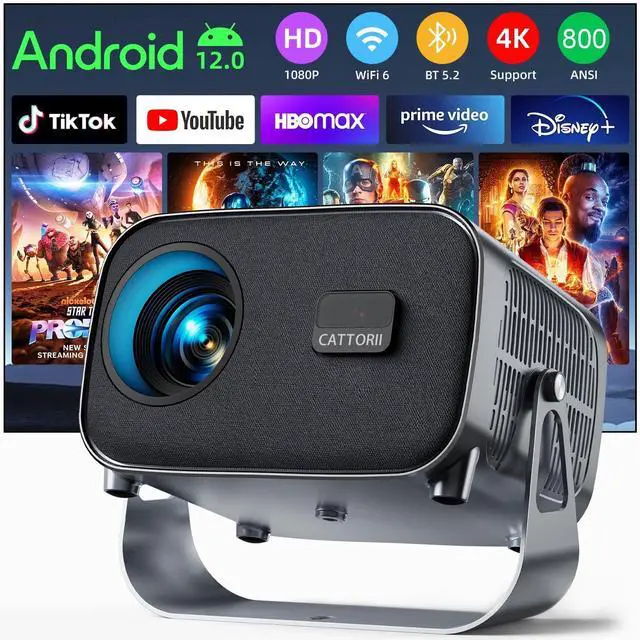 Main image of Cattorii Smart Projector, 5G/2.4G WiFi Bluetooth Projector, 4K Support Native 1080P Projector, Auto Focus Keystone Correction & 360°Adjustable Stand, MAX 300''Display