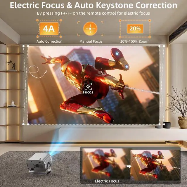 Alt view image 2 of 7 - Cattorii Smart Projector, 5G/2.4G WiFi Bluetooth Projector, 4K Support Native 1080P Projector, Auto Focus Keystone Correction & 360°Adjustable Stand, MAX 300''Display