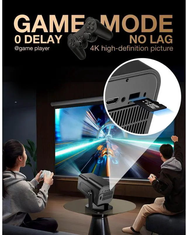 Alt view image 2 of 7 - CANGTEENER 1080P Mini Game Video Projector 4K with WiFi 6, Bluetooth 5.4, Android 11, Auto Keystone, 180° Adjustable Stand for Home Theater/Play Games