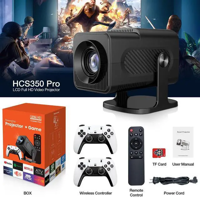 Alt view image 7 of 7 - CANGTEENER 1080P Mini Game Video Projector 4K with WiFi 6, Bluetooth 5.4, Android 11, Auto Keystone, 180° Adjustable Stand for Home Theater/Play Games