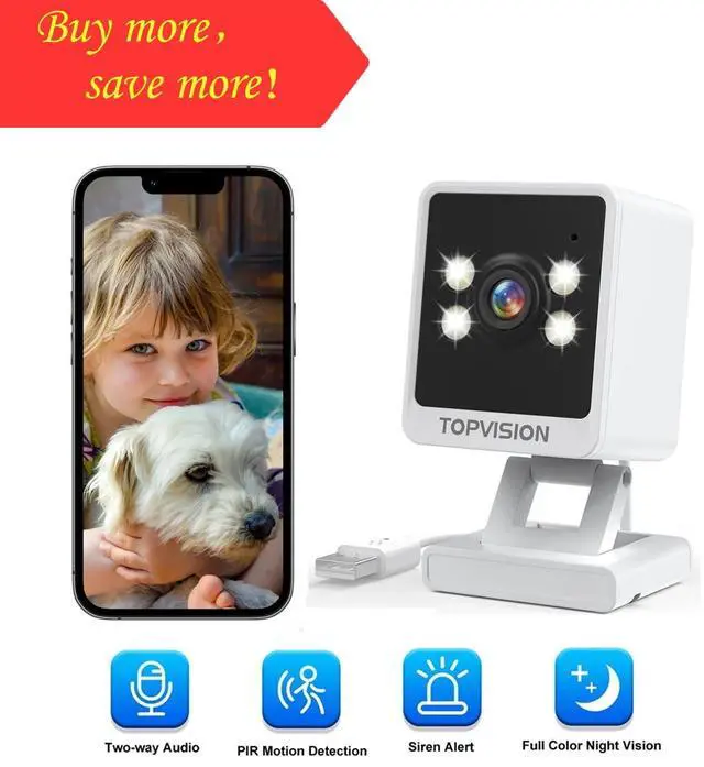 Main image of TOPVISION Q28 Smart Home Security Camera Outdoor with 2K Resolution, Box Surveillance Camera, White, 1