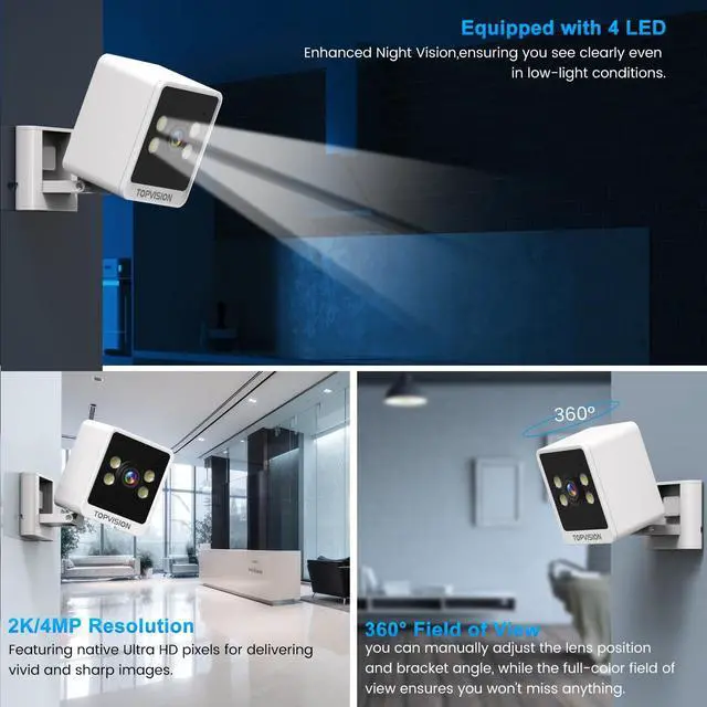 Alt view image 2 of 7 - TOPVISION Q28 Smart Home Security Camera Outdoor with 2K Resolution, Box Surveillance Camera, White, 1