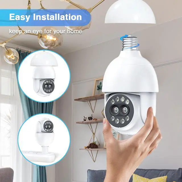 Alt view image 4 of 7 - TOPVISION Light Bulb Camera, 4MP Outdoor Surveillance Camera with 360°PTZ, Dual Lens, Full Color Night Vision, White, 1