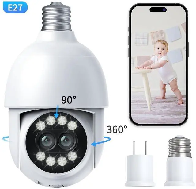 Main image of TOPVISION Light Bulb Camera, 4MP Outdoor Surveillance Camera with 360°PTZ, Dual Lens, Full Color Night Vision, White, 1
