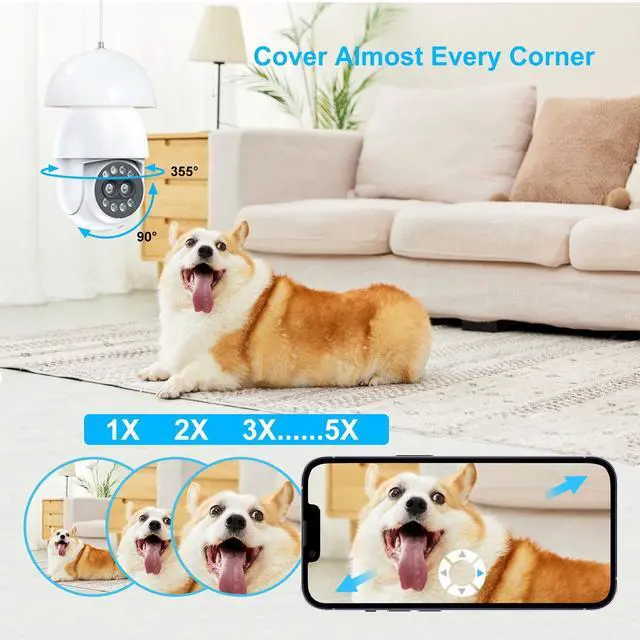 Alt view image 3 of 7 - TOPVISION Light Bulb Camera, 4MP Outdoor Surveillance Camera with 360°PTZ, Dual Lens, Full Color Night Vision, White, 1