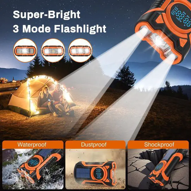 Alt view image 7 of 7 - TOPVISION Emergency Radio, AM/FM/NOAA Weather Radio with 5000mAh Portable Power Bank, USB/Solar/Hand Crank Charging, Waterproof Flashlight, SOS Alarm for Camping Hiking Travel Hurricane