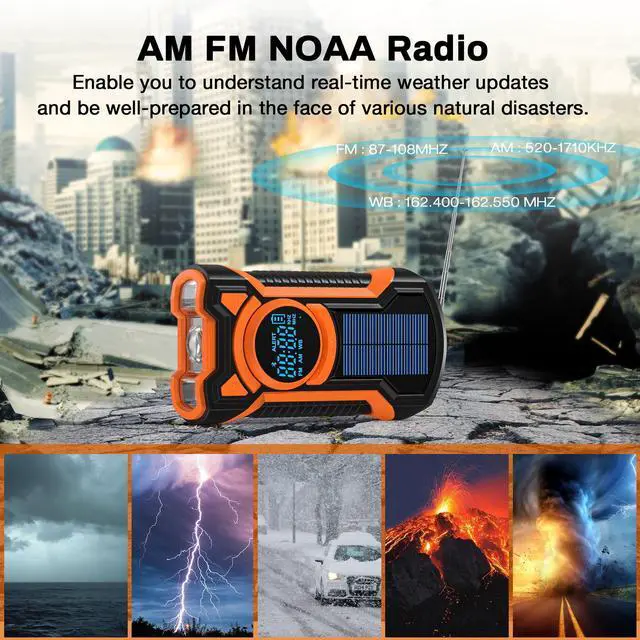 Alt view image 6 of 7 - TOPVISION Emergency Radio, AM/FM/NOAA Weather Radio with 5000mAh Portable Power Bank, USB/Solar/Hand Crank Charging, Waterproof Flashlight, SOS Alarm for Camping Hiking Travel Hurricane