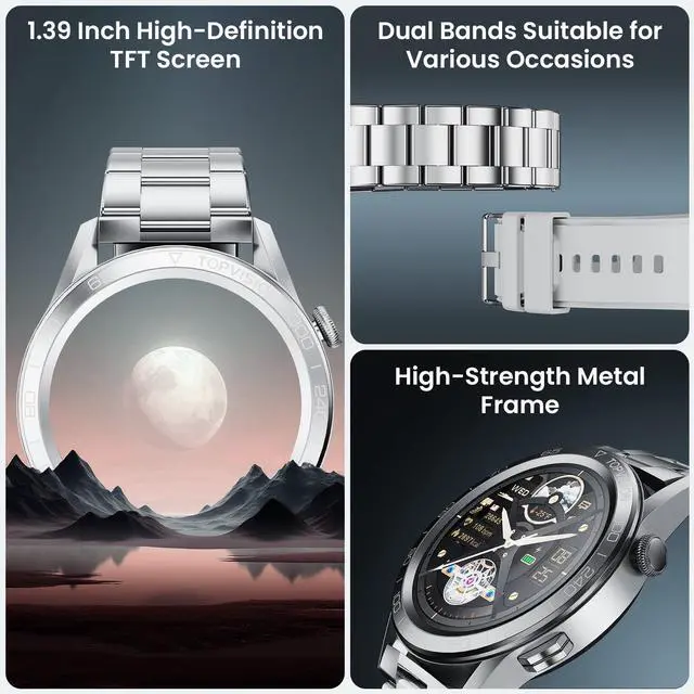 Alt view image 6 of 7 - TOPVISION Smart Watch for Men Women, Fitness Tracker 100+ Sport Modes 2 Bands for Android iOS, Silver