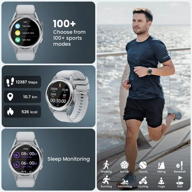Alt view image 5 of 7 - TOPVISION Smart Watch for Men Women, Fitness Tracker 100+ Sport Modes 2 Bands for Android iOS, Silver