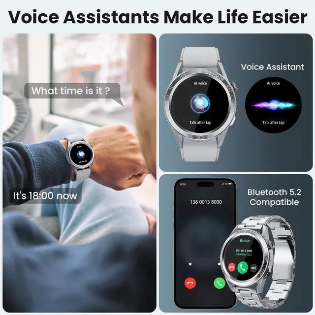 Alt view image 2 of 7 - TOPVISION Smart Watch for Men Women, Fitness Tracker 100+ Sport Modes 2 Bands for Android iOS, Silver