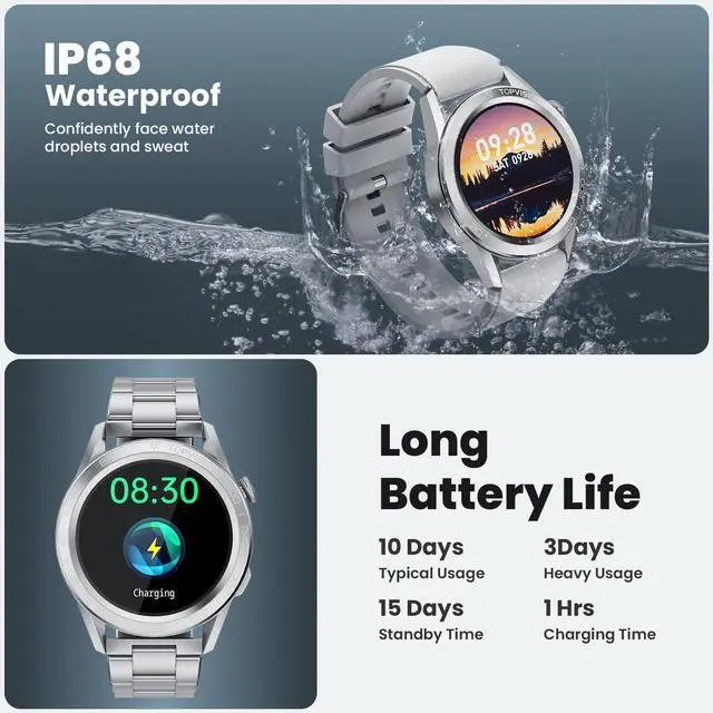 Alt view image 4 of 7 - TOPVISION Smart Watch for Men Women, Fitness Tracker 100+ Sport Modes 2 Bands for Android iOS, Silver