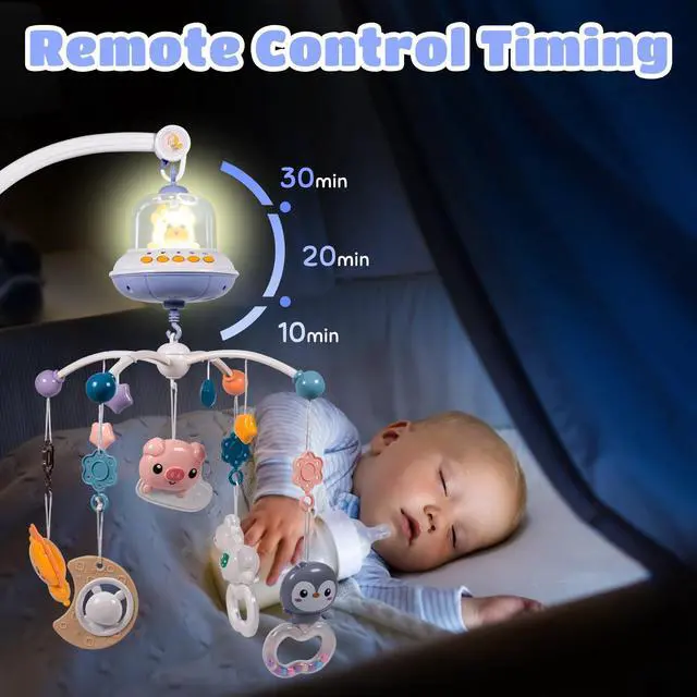Alt view image 3 of 7 - FEBFOXS Baby Crib Mobile Toys, Baby Mobile for Crib with Music and Lights, Nursery Mobile with Remote for Bassinet, Hanging Toys for Boys Girls