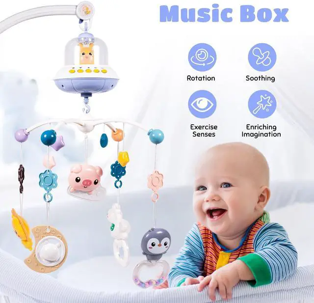 Alt view image 6 of 7 - FEBFOXS Baby Crib Mobile Toys, Baby Mobile for Crib with Music and Lights, Nursery Mobile with Remote for Bassinet, Hanging Toys for Boys Girls