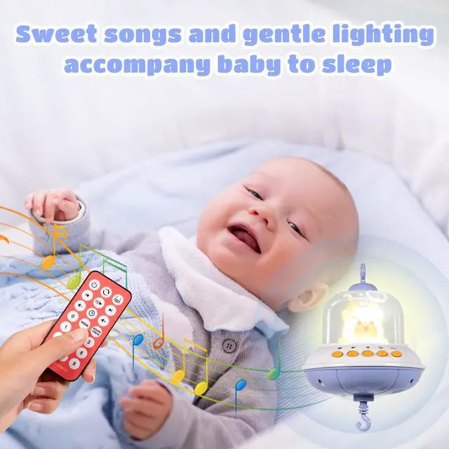 Alt view image 7 of 7 - FEBFOXS Baby Crib Mobile Toys, Baby Mobile for Crib with Music and Lights, Nursery Mobile with Remote for Bassinet, Hanging Toys for Boys Girls