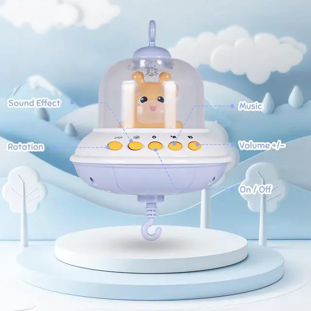 Alt view image 2 of 7 - FEBFOXS Baby Crib Mobile Toys, Baby Mobile for Crib with Music and Lights, Nursery Mobile with Remote for Bassinet, Hanging Toys for Boys Girls