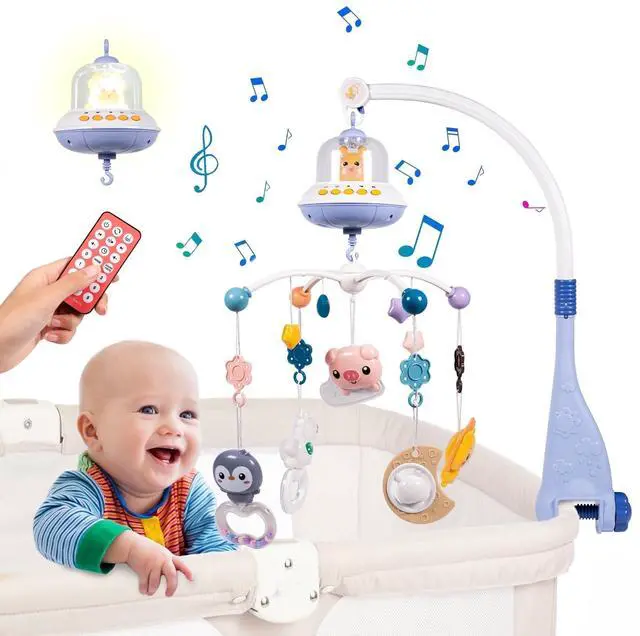 Main image of FEBFOXS Baby Crib Mobile Toys, Baby Mobile for Crib with Music and Lights, Nursery Mobile with Remote for Bassinet, Hanging Toys for Boys Girls