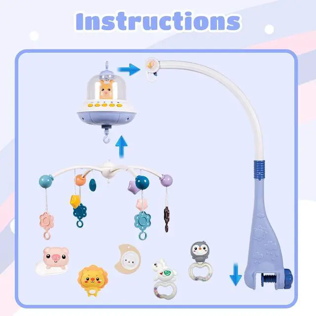 Alt view image 4 of 7 - FEBFOXS Baby Crib Mobile Toys, Baby Mobile for Crib with Music and Lights, Nursery Mobile with Remote for Bassinet, Hanging Toys for Boys Girls