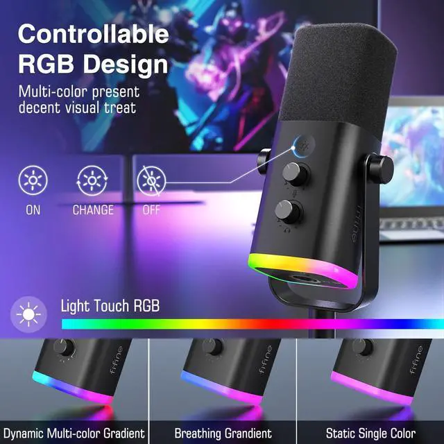 Alt view image 4 of 7 - FIFINE AM8 XLR/USB Dynamic Microphone for Computer PC PS5, Podcast/Gaming/Music Recording Mic with RGB,Headphone Jack,Gain Control,Mute,Noise Cancellation