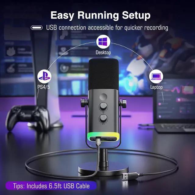Alt view image 2 of 7 - FIFINE AM8 XLR/USB Dynamic Microphone for Computer PC PS5, Podcast/Gaming/Music Recording Mic with RGB,Headphone Jack,Gain Control,Mute,Noise Cancellation