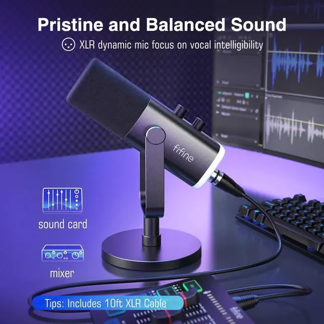 Alt view image 5 of 7 - FIFINE AM8 XLR/USB Dynamic Microphone for Computer PC PS5, Podcast/Gaming/Music Recording Mic with RGB,Headphone Jack,Gain Control,Mute,Noise Cancellation