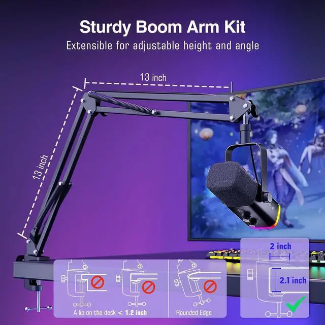 Alt view image 5 of 7 - FIFINE USB/XLR Dynamic Microphone with Boom Arm Stand for Podcast,Gaming Mic Kit for Computer-AM8T