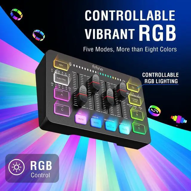 Alt view image 6 of 7 - FIFINE Gaming Audio Mixer with XLR/6.35mm/3.5mm Interface for Microphone,Headset,Live Streaming Mixer for PC Computer PS5 with RGB Control,4 Channels,Headphone Monitor,Gain Control,48V Power,Voice